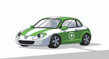 Fototapeta premium [Eco-Friendly Green and White Electric Car Cartoon Illustration]