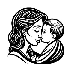mother and son silhouette art vector
