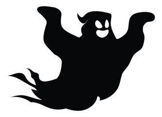 Spooky ghost silhouette with a happy expression flying in the air. Great for Halloween decoration designs. Vector cartoon illustration