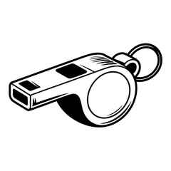 Black and White Whistle Illustration for Sports Coaching and Safety Equipment Graphic Resource