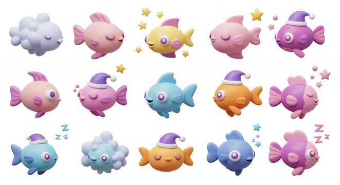 Cute cartoon fish collection pastel colors - Powered by Adobe