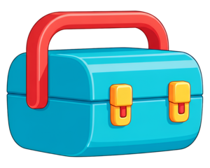 Handy blue toolbox with red handle and yellow clasps, perfect for organizing tools and supplies, ready for any home improvement project