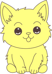 Cute Yellow Cartoon Cat Illustration in Kawaii Style