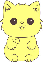 Cute Yellow Cartoon Cat Illustration in Kawaii Style