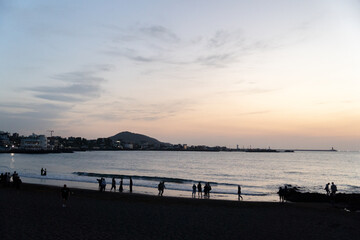 Fototapeta premium The sunset view of the beautiful beach on Jeju Island