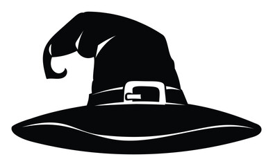 Halloween witch hat with buckle silhouette. Vector cartoon illustration