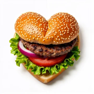 Tasty heart shaped fast food with vegetables and beef