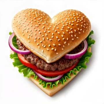 Romantic burger with juicy beef patty and sesame bun