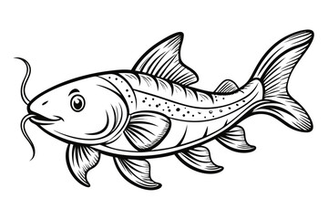 Fototapeta premium coloring page line art the catfish black vector