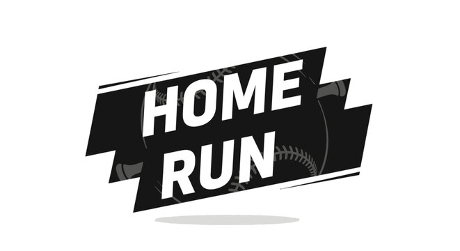A black banner with the words "HOME RUN" in white, signifying a baseball achievement.