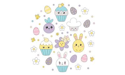 Cute Kawaii Clipart  Adorable Technology, Food, and Stationery Vector Icons