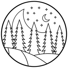 Abstract Moonlit Nature Line Art