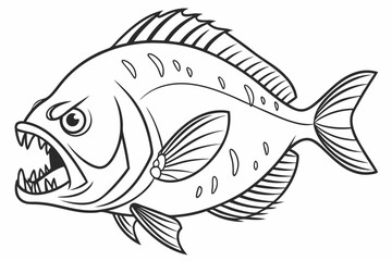 coloring page line art the piranha fish black vector