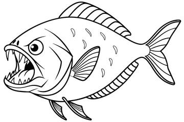 coloring page line art the piranha fish black vector