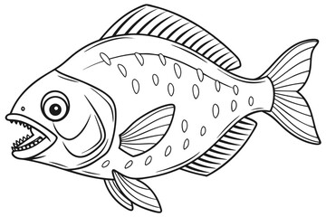 coloring page line art the piranha fish black vector