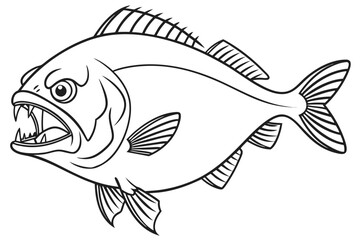 coloring page line art the piranha fish black vector