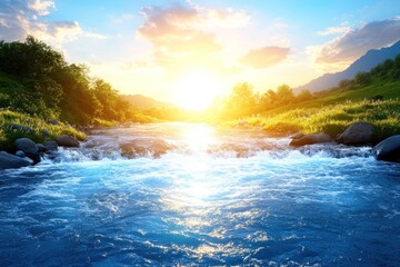 Serene Sunset River Landscape: A Breathtaking View of Nature's Majesty