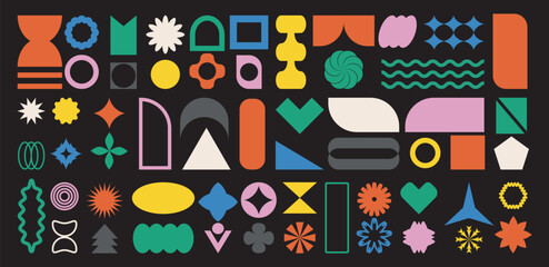 Basic shapes vector set. Vector basic shapes collection. Modern, minimalist contemporary primitive geometric shapes and elements. Abstract flower forms. Geometric silhouette elements vector