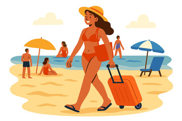 Illustration of joyful individuals vacationing at the seaside