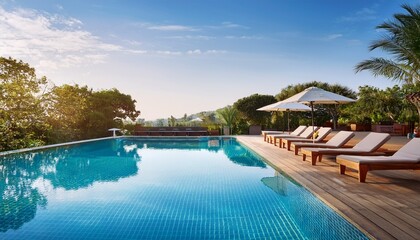 beautiful outdoor swimming pool in hotel and resort with chair and deck for leisure vacation 3