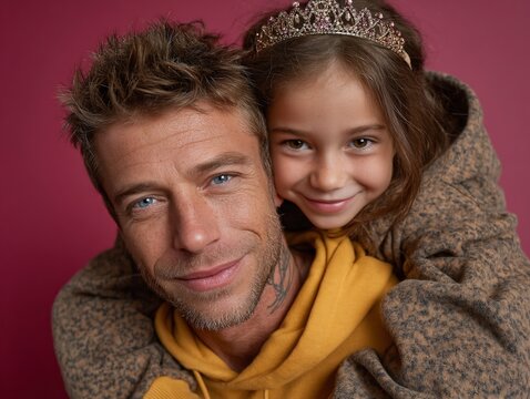 Loving fatherdaughter portrait with princess tiara
