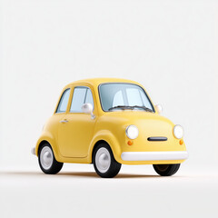 Obraz premium Yellow 3D cartoon car on a white background