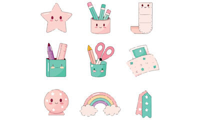Kawaii Cute Clipart Pastel Food, Rainbow, Star, Cloud, and Technology Vector Icons