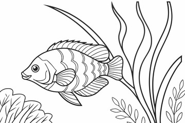 coloring page line art the oscar fish black vector