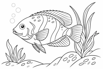 coloring page line art the oscar fish black vector