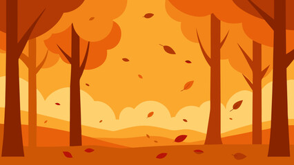 Autumn Forest with Falling Leaves and Orange Tones Seasonal Scene