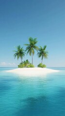Fototapeta premium Pristine, secluded island with palm trees in turquoise water, sunny day