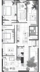 Architectural Blueprint of a Luxurious Modern House Design with Lush Greenery