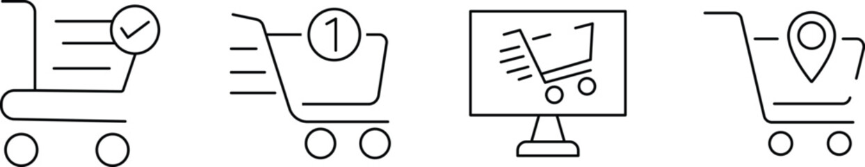 Shopping cart icons collection. Thin Line icons . Shop cart icon set, shopping, sales, E-commerce, Retail, Purchase and Sale.  editable stroke. Vector illustration
