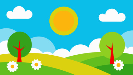 Bright Spring Landscape Featuring a Vibrant Tree Canopy Vector Art