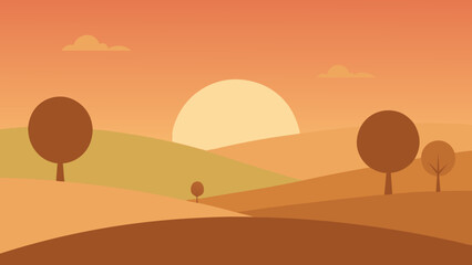 Serene Dawn Landscape Illustration with Muted Hues Across Rolling Hills
