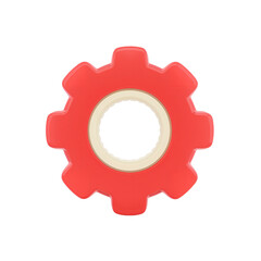 Solitary red gear with an inner circular void floating against a serene isolated background