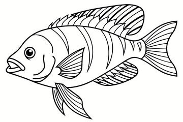 coloring page line art the cichlid fish black vector