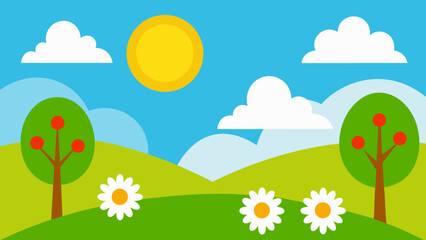 Fototapeta premium Dynamic Urban Park Illustration Featuring Modern Geometric Tree Designs