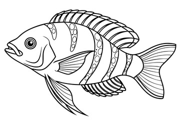 coloring page line art the cichlid fish black vector