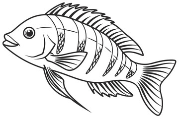 coloring page line art the cichlid fish black vector