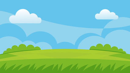 Obraz premium Wide Cartoon Field with Lush Green Grass and Clear Blue Sky Background