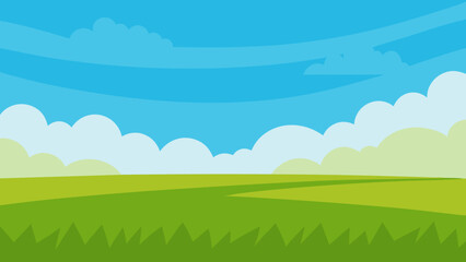 Obraz premium Open Meadow Scene in Vector Art Style with Distant Trees and Sky