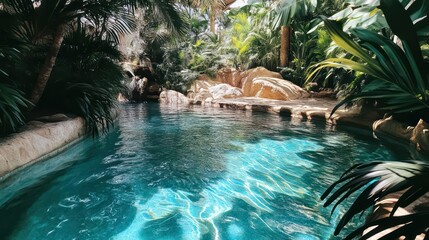  tropical island illustration with soft gradients and lush greenery in a dreamy digital style