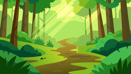 Lush 2D Vector Forest Clearing with Small Mounds and Greenery Scene