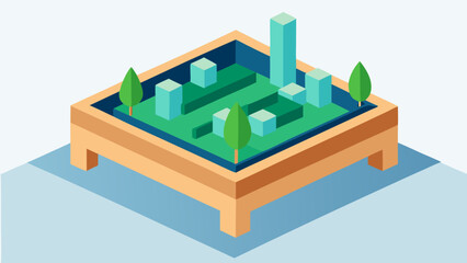 Modern Isometric Rooftop Garden Vector Art with Greenery and Urban Views