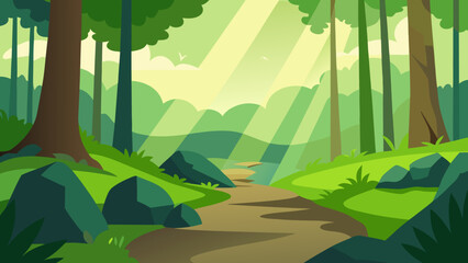 Lush 2D Vector Forest Clearing with Small Mounds and Greenery Scene