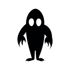 Black creature with large oval eyes and clawed hands monster alien