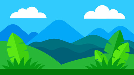 Clean Nature Scene Bright Grass Blue Layers Landscape Illustration
