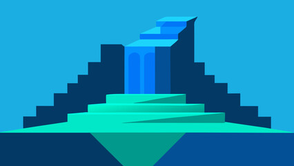 Fototapeta premium Stylized Waterfall Cliff 2D Vector Style Nature Landscape Illustration