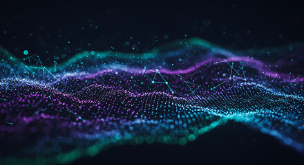 Abstract digital background of flowing blue and purple light lines suggesting speed or technology